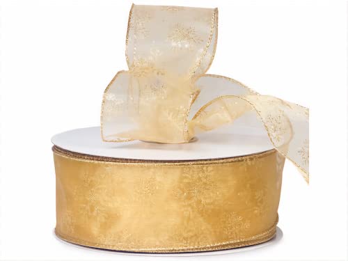 Morex Snowflake 2.5" x 50yd Gold Wired Glitter Ribbon – Sheer Nylon