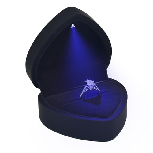 Heart-Shaped LED Lighted Engagement Ring Box - Romantic Jewelry Gift Case