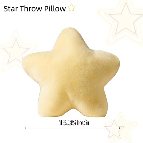 2-Piece Star Throw Pillow Set, 15-Inch Aesthetic Yellow Plush Cushions