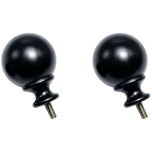 2 Pcs Round Curtain Rod Finials, Black Decorative End Caps with M6 Screws
