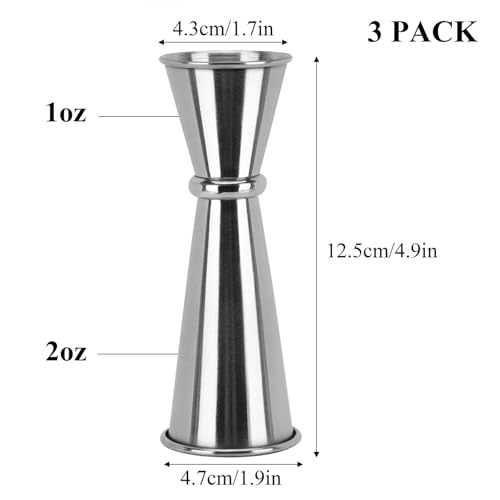 3 Pcs Double-Ended Stainless Steel Jiggers for Bartending, 1 oz & 2 oz Measuring Cups – Tbestmax