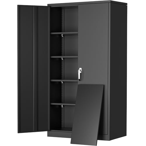 72-inch Tall Metal Storage Cabinet with 4 Adjustable Shelves, Black
