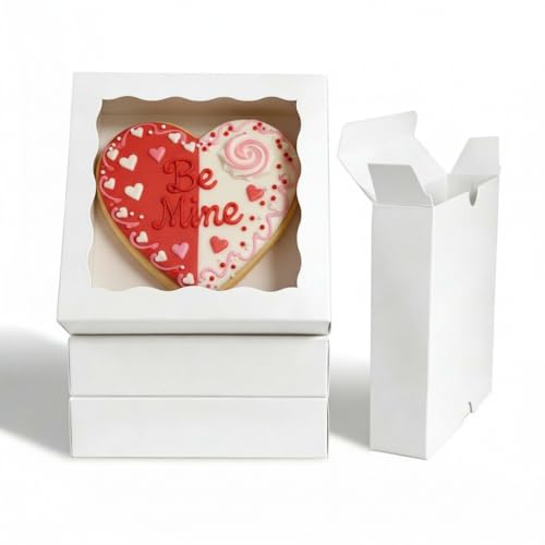 50PCS White Cookie Gift Boxes - 5x5x1.2 Inch Bakery Packaging Set - Variation of 50 / White
