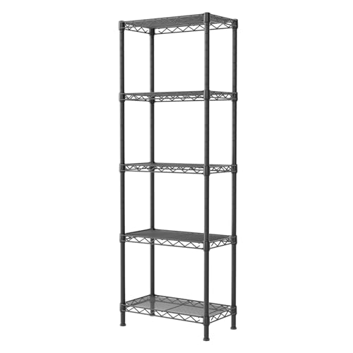 5-Tier Metal Wire Standing Storage Shelf Unit Black 10"D x 16"W x 55"H