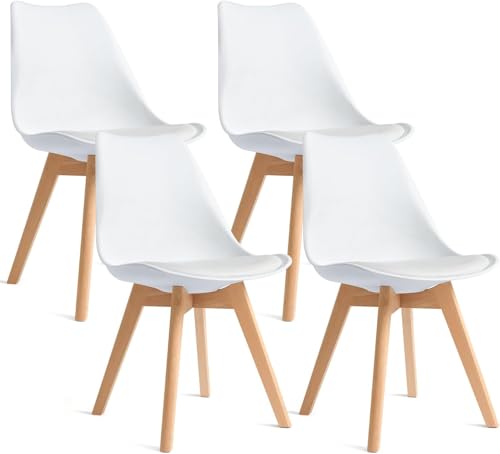 Mid-Century Modern Dining Chairs Set of 4, Upholstered White Chairs