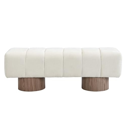 50-inch Upholstered Dining Bench, Light Beige Chenille Ottoman Seating