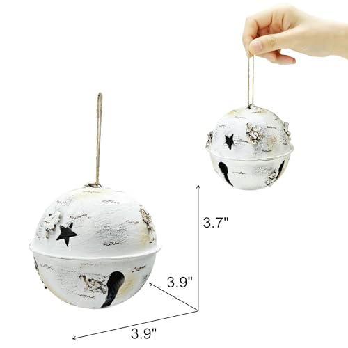 Nature Vibe Handpainted White Metal Christmas Bells Set of 3 - Rustic Holiday Ornaments