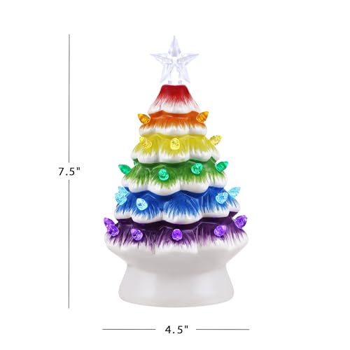 Mr. Christmas Nostalgic Ceramic Rainbow Christmas Tree with LED Lights, 7.5 Inch Indoor Holiday Decor