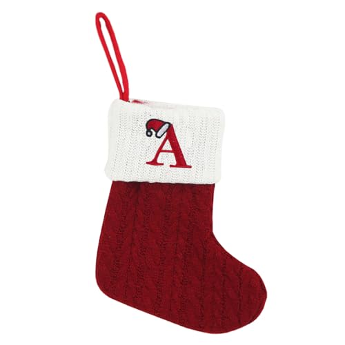 Mini Knit Monogram Christmas Stocking with Initial Letter - 7" Red & White