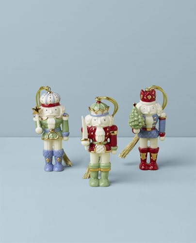 Hand-Painted Porcelain Nutcracker Christmas Ornament Set - 3 Pieces