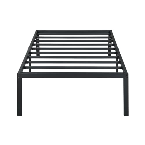 Olee Sleep 18 Inch Heavy Duty Steel Slat Anti-Slip Support, Easy Assembly Platform Bed Frame, Noise Free Steel Mattress Foundation, Maximum Storage, No Box Spring Needed, Black, Twin Size