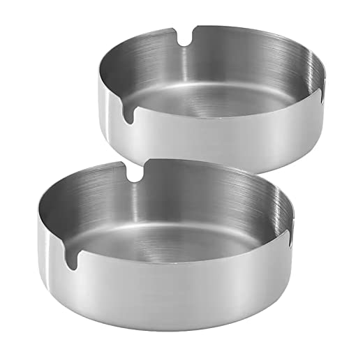 Large Stainless Steel Ashtray - 2 Pack, Windproof Metal Smoking Tray