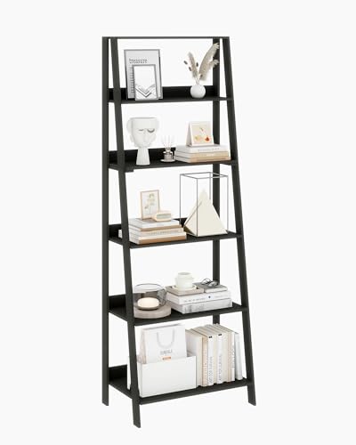 6-Tier Ladder Shelf, Freestanding Wooden Bookcase for Small Spaces