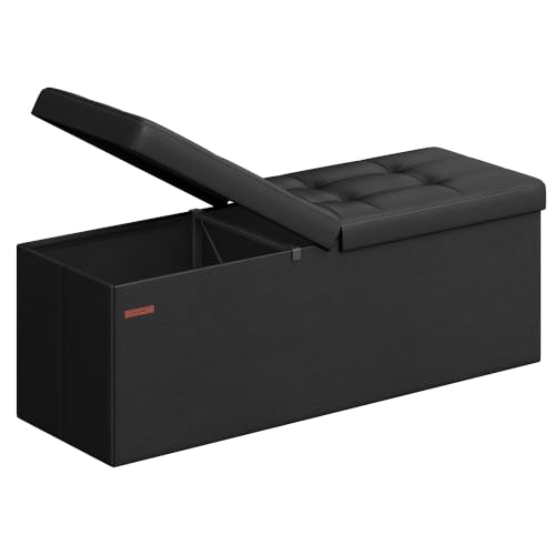 43.3-Inch Folding Storage Ottoman Bench with Flipping Lid - Black