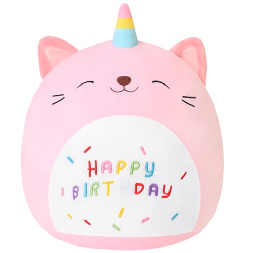 SQEQE 8-Inch Kawaii Caticorn Plush Pillow - Birthday Cat Stuffed Animal