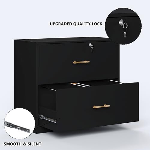 2-Drawer Lateral File Cabinet with Lock, Wood Printer Stand for Home Office