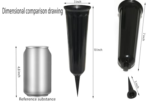Cemetery Memorial Vases with Ground Stakes - 6 Pack Black Grave Flower Holders