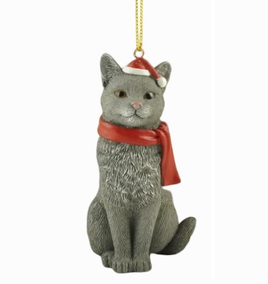 Grey Cat Christmas Ornament - Festive Holiday Decor for Tree & Mantle - JFSM INC.