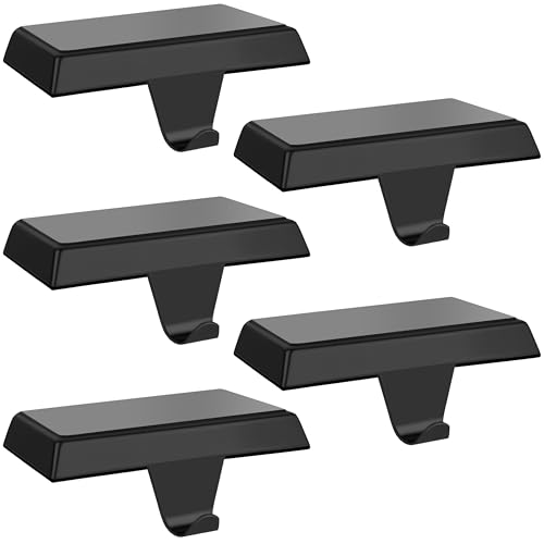 Palonu 5 Pcs Black Christmas Stocking Holders with Non-Slip Pads – Heavy-Duty Iron Mantle Hooks