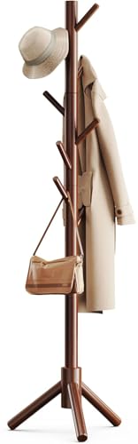 Solid Wood Freestanding Coat Rack with 8 Hooks - 3 Height Options