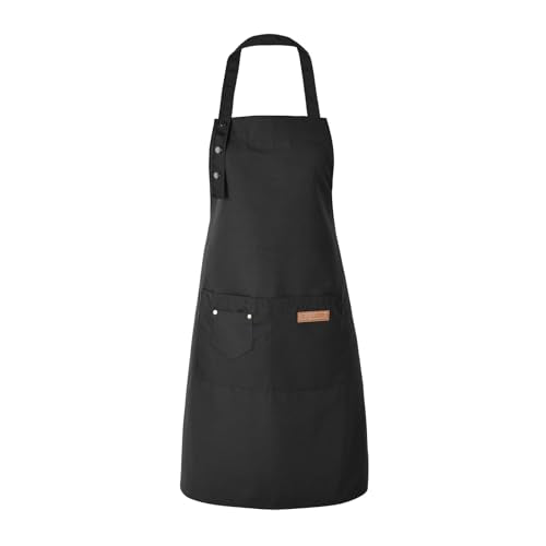 Adjustable Cotton Linen Bib Apron with Pockets for Cooking and Painting