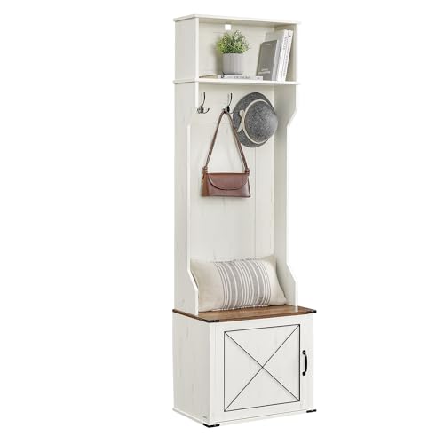 Farmhouse Hall Tree with Bench and Shoe Storage Cabinet, Rustic Coat Rack