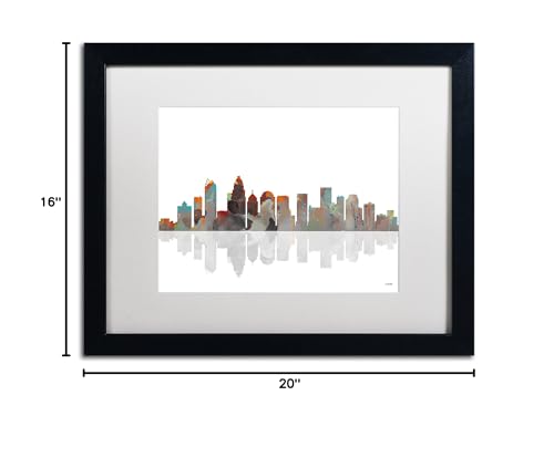 Trademark Fine Art Charlotte NC Skyline Artwork with Frame by Marlene Watson, 16 by 20", White Matte/Black