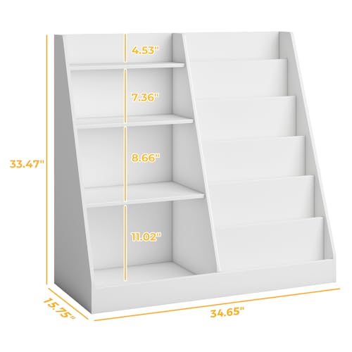 6-Tier Kids Wooden Bookshelf and Toy Storage Organizer, White