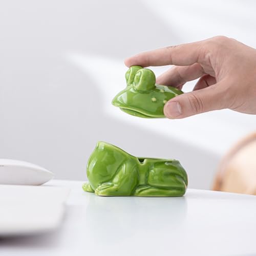 Ceramic Frog Ashtray with Lid - Windproof Decorative Ash Tray for Home