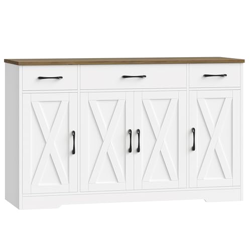 55" Farmhouse Kitchen Buffet Sideboard Cabinet with 3 Drawers & Doors
