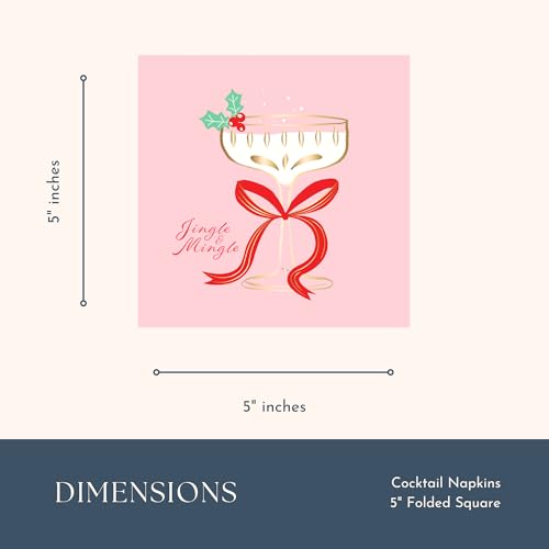Bonjour Fete Pink Christmas Cocktail Napkins, Jingle & Mingle 5 Inch, 20 Pack