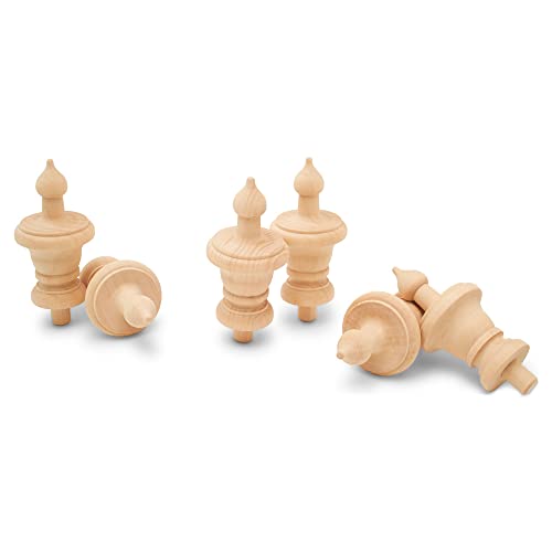 3-1/2 Inch Unfinished Birch Wood Finials - 6 Pack for Furniture & Crafts
