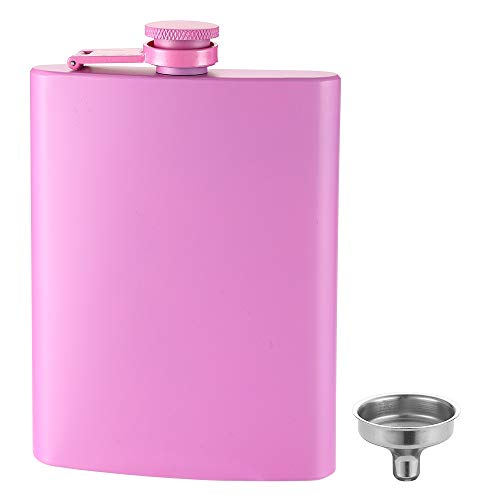 FYL Pink Matte Stainless Steel Hip Flask 8 Oz Leakproof with Funnel