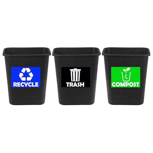 XTRAYXRAY Recycle & Trash & Compost Stickers Set of 3 10x7inch Vinyl Decals