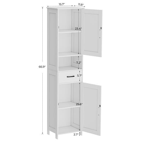 67" Tall Bathroom Storage Cabinet with Barn Doors, Drawer & Shelves