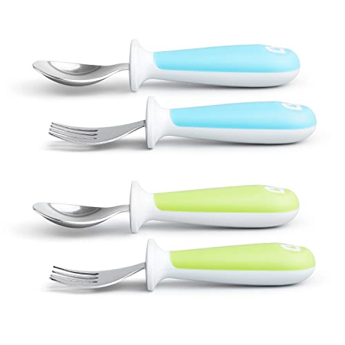 Toddler Fork and Spoon Set with Raised Base, 6-Piece BPA-Free Utensils
