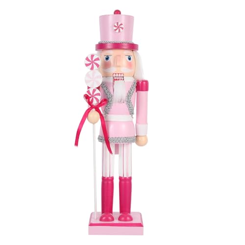 Pink Lollipop Wooden Nutcracker Figure - 14 Inch Traditional Christmas Decor
