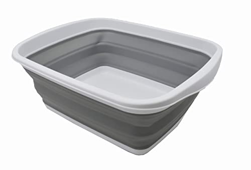 SAMMART 10L Collapsible Plastic Wash Basin - Portable Foldable Dish Tub - White/Grey