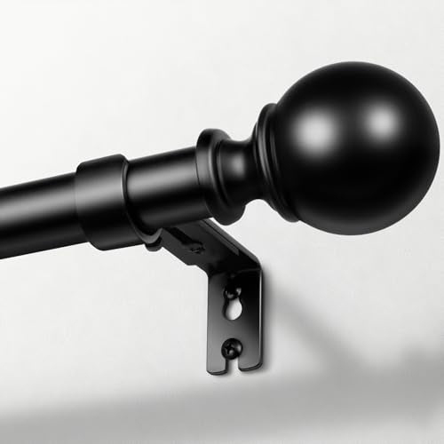 1-Inch Heavy Duty Adjustable Curtain Rod (32"-86") with Ball Finials - Black