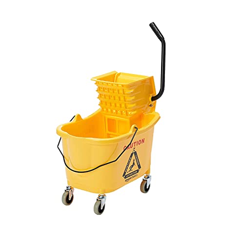 Commercial Side Press Wringer Mop Bucket on Wheels - 35 Quart, Yellow