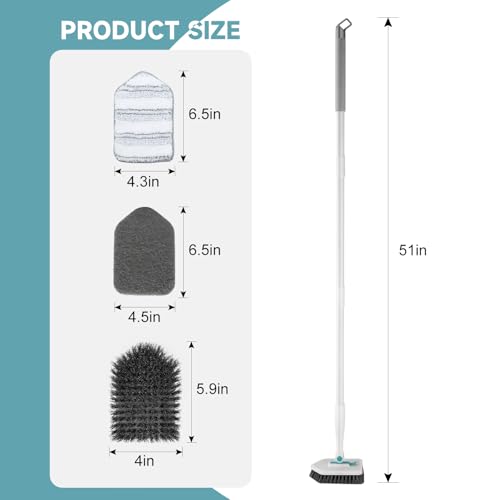 3-in-1 Shower Scrubber Brush with Adjustable Long Handle for Tub & Tile