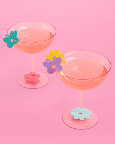 Pastel Butterfly & Flower Drink Markers Set - 16 Reusable Silicone Party Decor