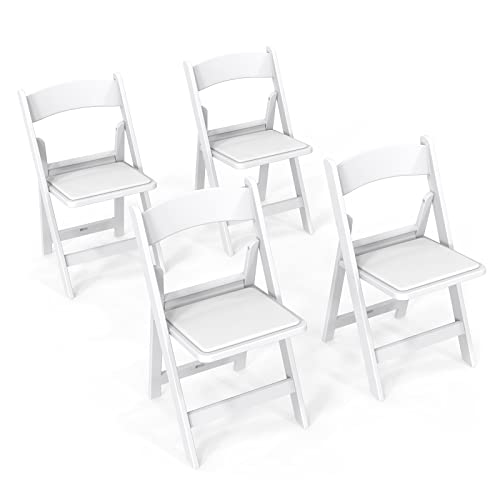 White Resin Folding Chairs with Padded Seat, 4 Pack - Indoor & Outdoor Use