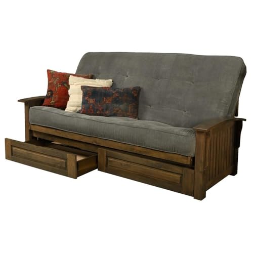 Queen Size Hardwood Futon Sofa Bed with Mattress and Storage Drawers