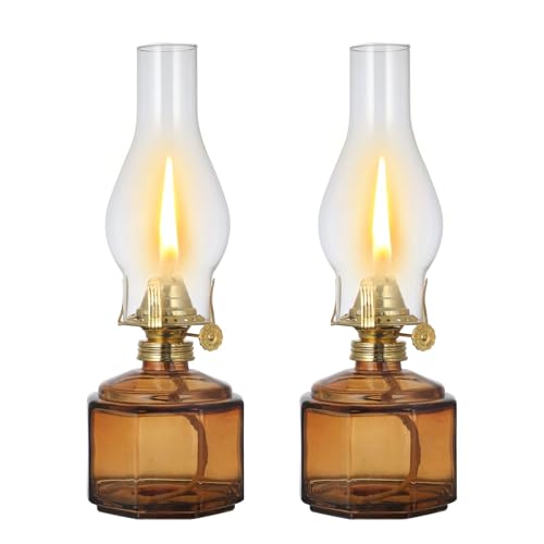 Vintage Glass Oil Lamps (Set of 2) - 12.5" Hurricane Kerosene Lanterns
