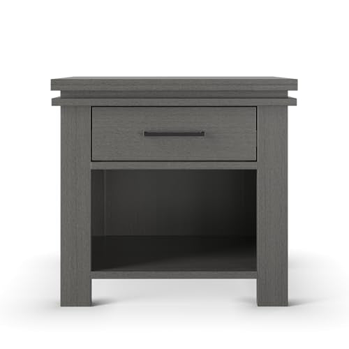 25-Inch Nursery Nightstand with Drawer and Open Shelf, Midnight Gray