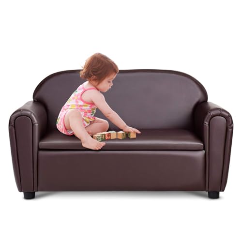 2-in-1 Kids Sofa with Storage, PU Leather Toddler Double Seat Chair