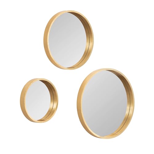 Modern Round Wall Mirror Set - 3-Piece Decorative Gold Circle Mirror Trio