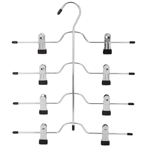 Adjustable 4-Layer Pants & Skirt Hangers with Clips, Space Saving Closet Organizer, Black - 15 in