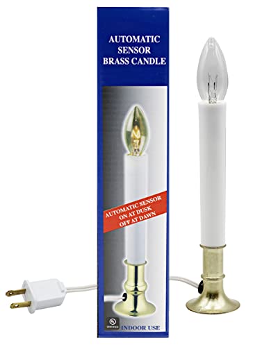Creative Hobbies Dusk-to-Dawn Electric Window Candle Lamp with Brass Plated Base - 6.75" Tall, Ready to Use, Original